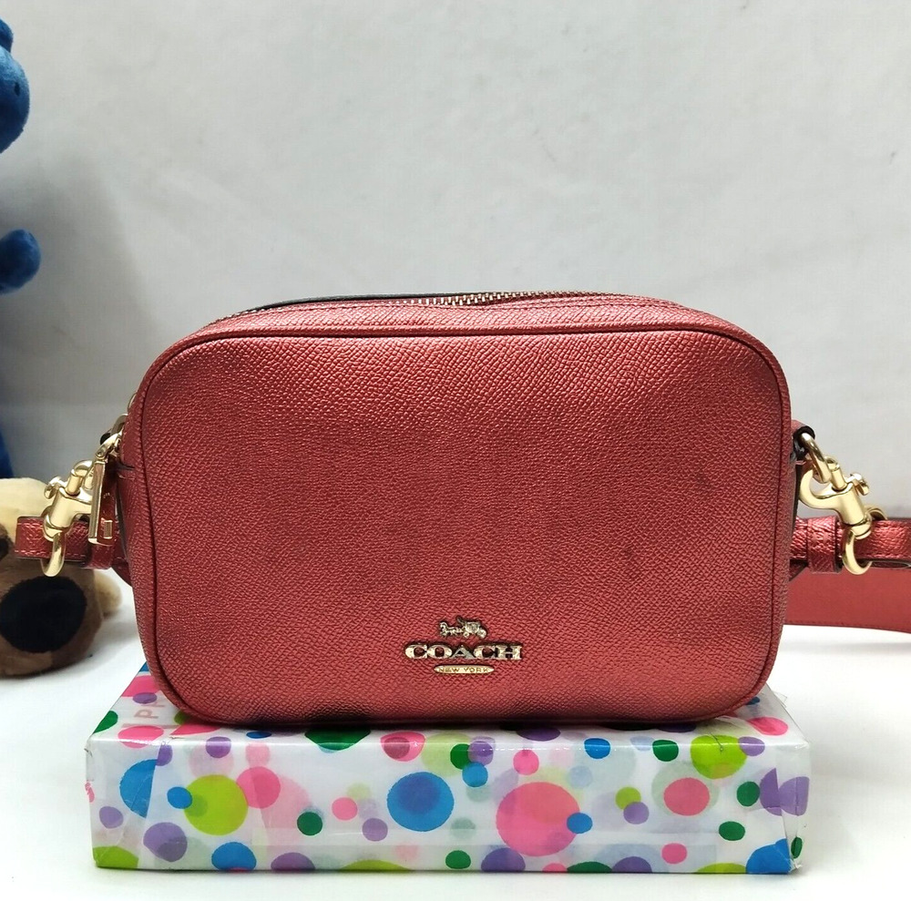 Coach Red Leather Double Zipper Closure Crossbody Bag